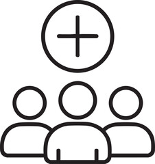 Add New Group Member Icon with Plus Sign Circle Above Three Generic People Outlines in Black