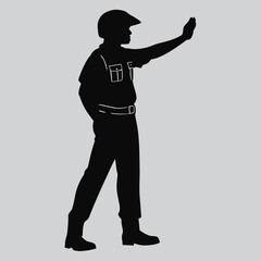 Police officer stopping traffic with hand signal silhouette vector design art and illustration