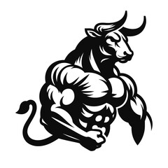 Black and White Bull Vector Illustration – Minimalist Silhouette Design


