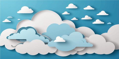 A seamless pattern of cartoon clouds on a blue sky background