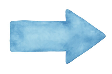 Light blue watercolor arrow painting pointing rightward, transparent background highlighting artistic design element for creative digital graphics © Krtola 