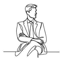 Passionate Urge - minimalist single-line black drawing of handsome man in elegant theatrical starting pose. One line art.