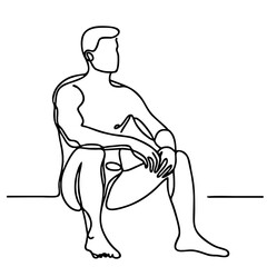 Passionate Urge - minimalist single-line black drawing of handsome man in elegant theatrical starting pose. One line art.