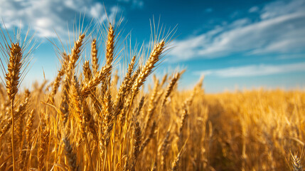 Fototapeta premium Golden Wheat Field with Blue Sky Background