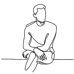 Passionate Urge - minimalist single-line black drawing of handsome man in elegant theatrical starting pose. One line art.