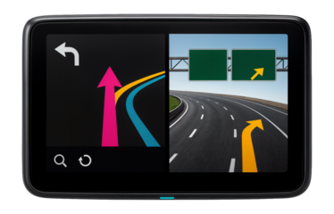 Touchscreen GPS navigator with split-screen junction view feature