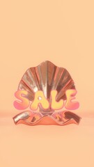 Summer 3D vertical sale banner mockup backdrop shell pearl oyster discount infographic social media advertisement poster beach ocean 1970s pink girly groovy vintage retro trendy cool neon cartoon