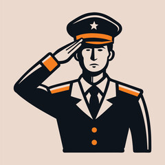 Stylized Illustration of a Military Officer Saluting in a Formal Uniform