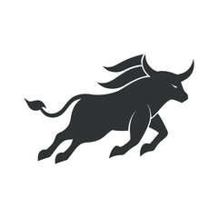 Fototapeta premium Fast Bull With Tail Raised Running Silhouette