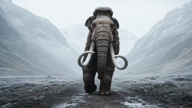 Woolly Mammoth Walking Through Ice Age Valley – Extinct Animal Animation