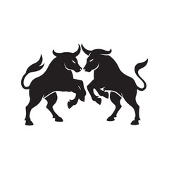 Fototapeta premium Bull Locked In Violent Fight Silhouette