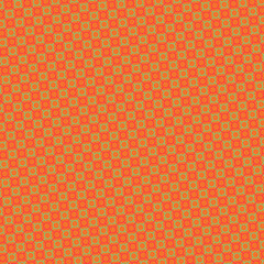 Orange geometrical repeat pattern background with abstract green circles and repeating square frames creating a playful design.