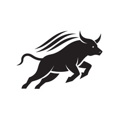 Bull Rushing Forward With Speed Lines Silhouette