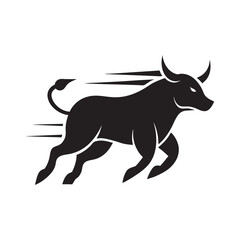 Bull Charging Fast With Motion Lines Silhouette
