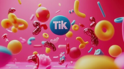 A playful scene with the TikTok logo surrounded by animated icons representing fun and creativity with glowing accents