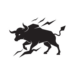 Bull Bursting Through Brick Wall Silhouette