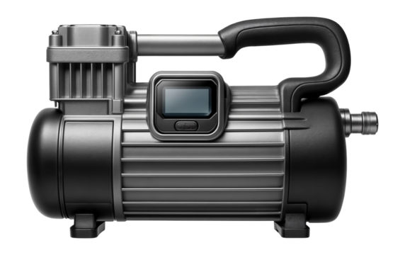 Oil-free compressor with a digital pressure gauge, ideal for indoor painting projects.