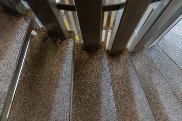 Worn Spiral Steps and Metal Railing – Abstract Close-up of Historic Staircase in  Tower