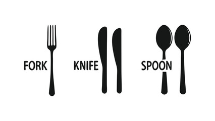 Simple Vector Icons Set of Cutlery, Dining Utensil Designs, Kitchen Tableware Illustrations, Meal Service Graphics