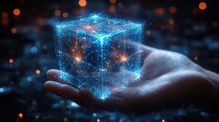 Holographic cube held in hand