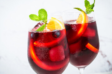 Sangria with fresh fruits and ice.