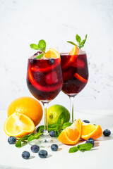 Sangria with fresh fruits and ice.