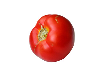 Pear-shaped red tomato isolated on transparent background. Fresh ripe organic tomato, heirloom variety, healthy raw vegetable for salads, cooking, canning, garden produce.
