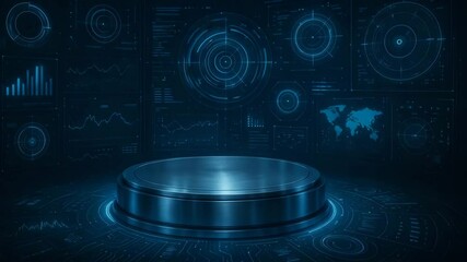 Futuristic digital platform set against a sleek blue background filled with data metrics, graphs, and global maps, representing advanced technology and innovation in the digital ag - Powered by Adobe