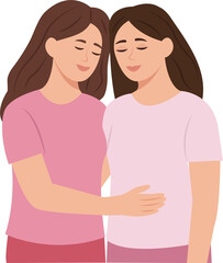  Women embracing each other, expressing love, affection, support. Vector illustration for friendship, strong relations, support concept