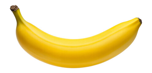 Yellow banana with smooth, curved shape and visible ridges