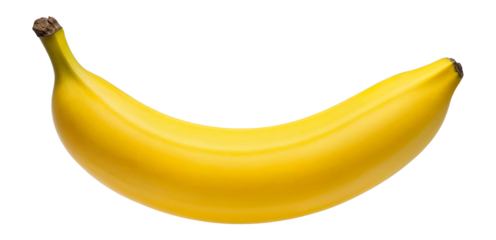 Yellow banana with smooth, curved shape and visible ridges