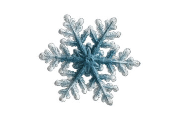 PNG Detailed close-up of a symmetrical ice snowflake on black background