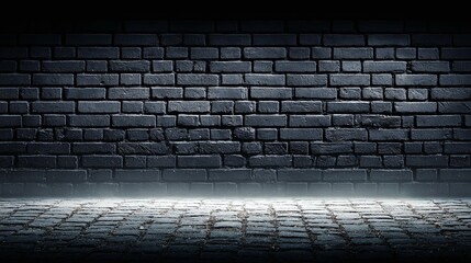 Dark brick wall and floor with light illuminating the lower portion.