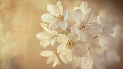 Delicate fantasy vintage floral bunch captured in warm natural light, aged botanical chart aesthetic