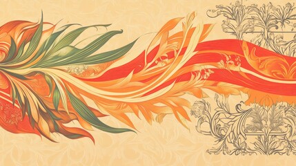 Ornate floral design with flowing lines and warm colors.