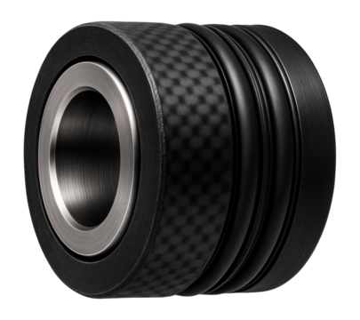 Composite locating bush with a reinforced fiber structure for impact resistance in sports equipment production.