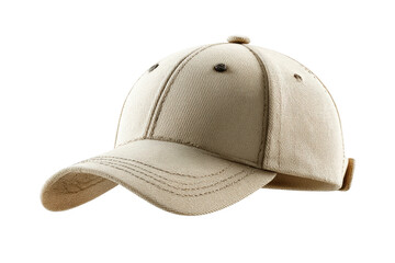 PNG Beige baseball cap on black background with curved brim and buttoned top