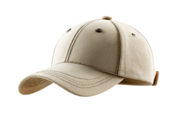 PNG Beige baseball cap on black background with curved brim and buttoned top