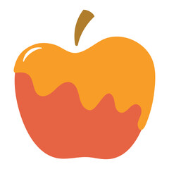 Red apple in honey, Rosh Hashanah symbol, isolated on transparent. Hand drawn flat vector illustration. Traditional Hebrew New Year clip art, seasonal summer, autumn fruit design element