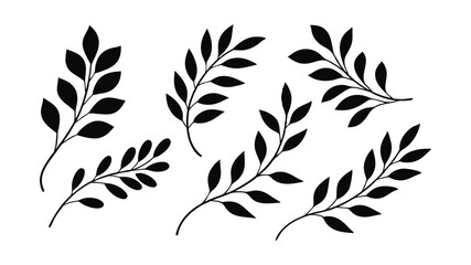 Black Silhouette Leaf Branch Vector Icon Set for Nature Design Projects