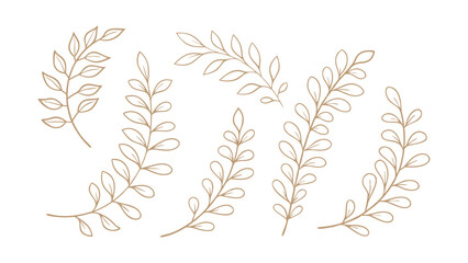 Brown Outline Leaf Branch Vector Icon Set for Nature Design Projects