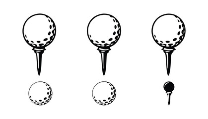 Black Silhouette Golf Ball Vector Icon Set for Sports Design Projects