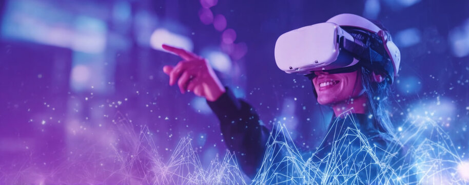 Asian Woman Using VR Headset for Immersive Entertainment in the Metaverse – Augmented Reality and Future Digital Technology Gaming Experience. Metaverse Technology Concept.
 - Powered by Adobe