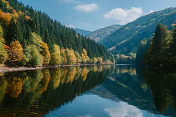 Autumn Woodland Scene in the Highlands – Vibrant Fall Foliage and Serene Natural Landscape
