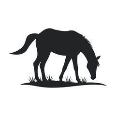 Silhouette Of Horse Bending To Eat Grass
