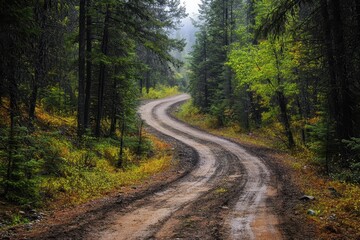 Obraz premium Serene Winding Trail Through Lush Idaho Forest: A Colorful Adventure in Nature's Embrace