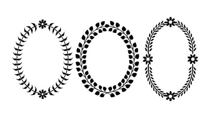 Black Silhouette Floral Wreath Vector Icon Set for Decorative Design Projects