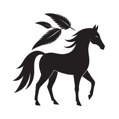 Stylized Horse With Feather Silhouette Design