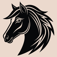 Elegant Black Horse Head Silhouette with Flowing Mane on Light Background