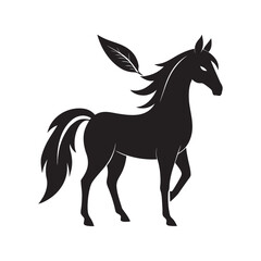 Stylish Black Horse With Feather Detail Silhouette